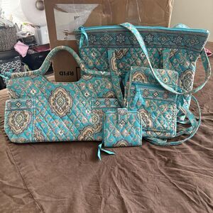 Vera Bradley Totatlly Turq bundle Gabby satchel Large tote Hipster Wallet